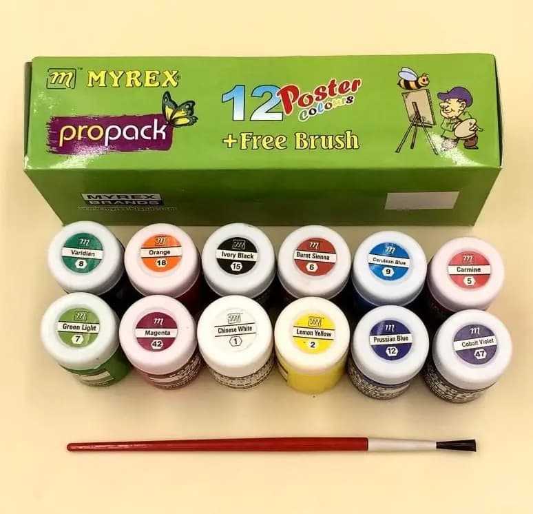 MYREX 7 - 12 Poster Colors Different Coloring Shades With Brush